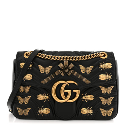Gucci Calfskin Matelasse Animal Studs Medium GG Marmont Shoulder Bag Black 1 of 10