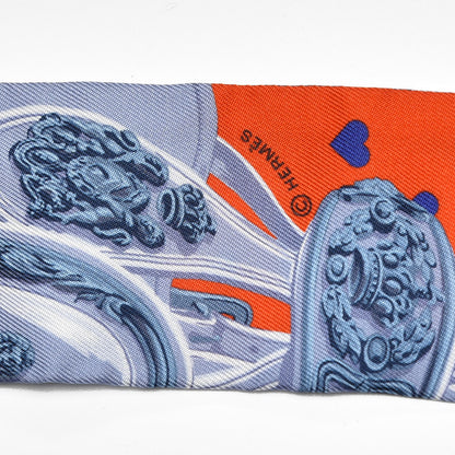 Hermes Silk Brides de Gala Love Twilly Orange Gris Bleuete Saumon 4 of 5