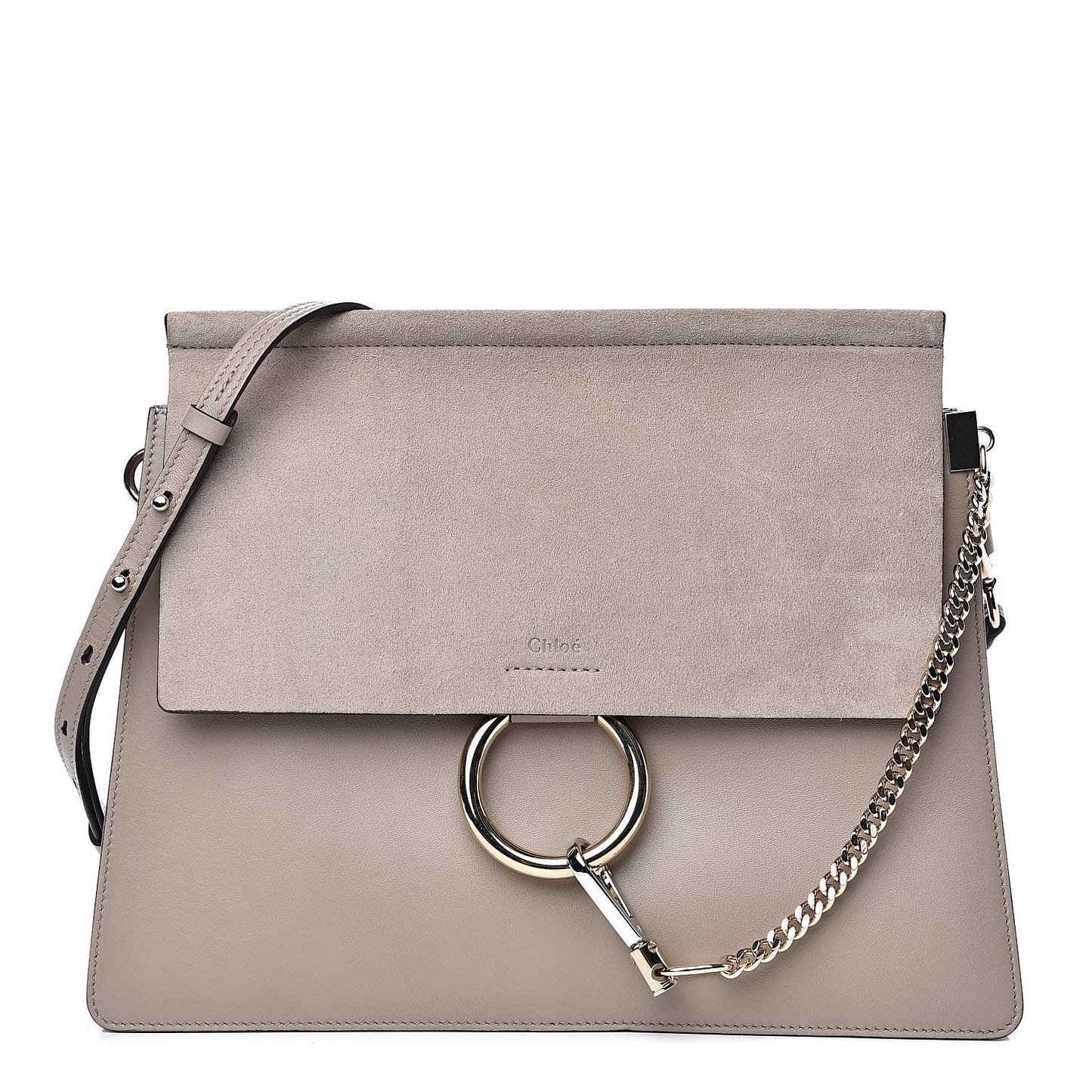 Calfskin Suede Medium Faye Shoulder Bag Motty Grey