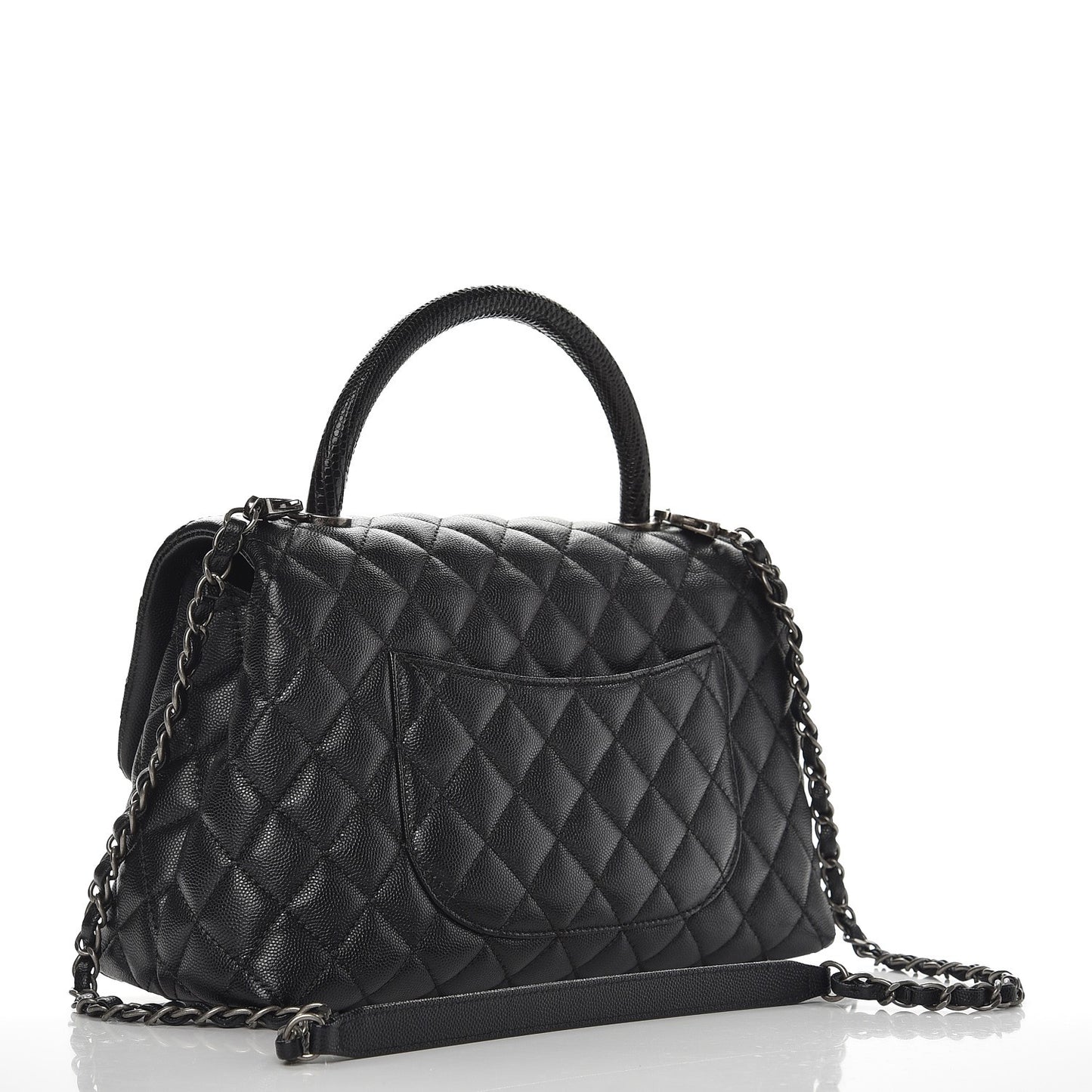 Caviar Lizard Quilted Small Coco Handle Flap Black
