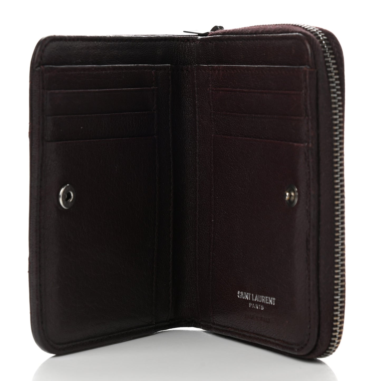 Calfskin Mixed Matelasse Chevron Monogram Compact Zip Around Wallet Dark Brown