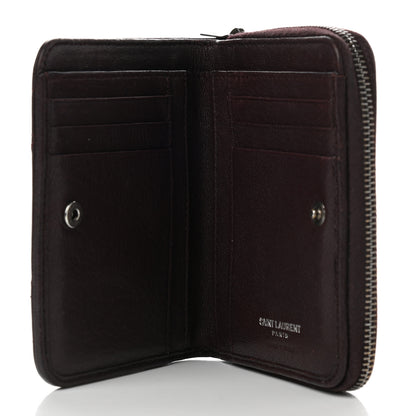 Saint Laurent Calfskin Mixed Matelasse Chevron Monogram Compact Zip Around Wallet Dark Brown 5 of 7