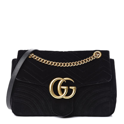 Gucci Velvet Matelasse Medium GG Marmont Shoulder Bag Black 1 of 14