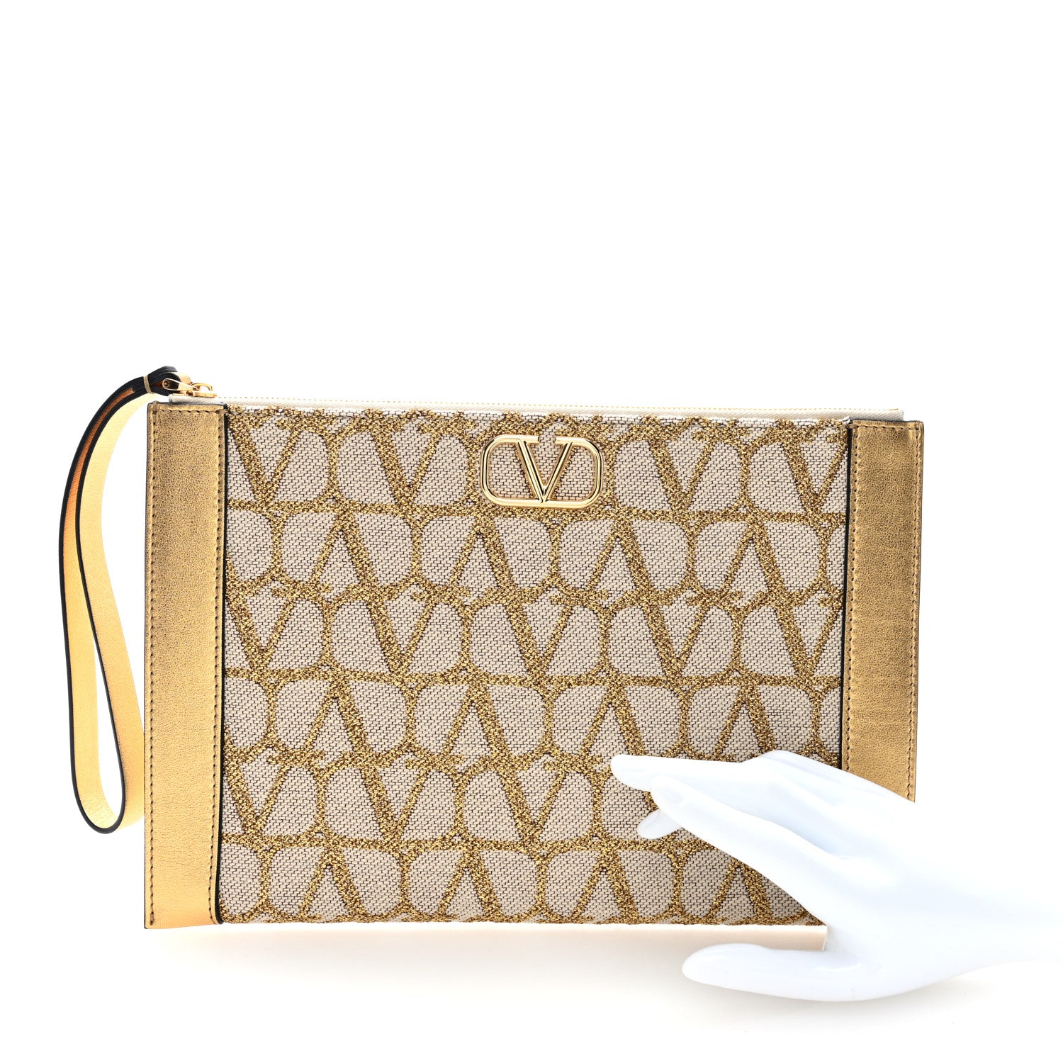 Valentino Garavani Metallic Canvas Iconographe Vlogo Pouch Gold 2 of 6