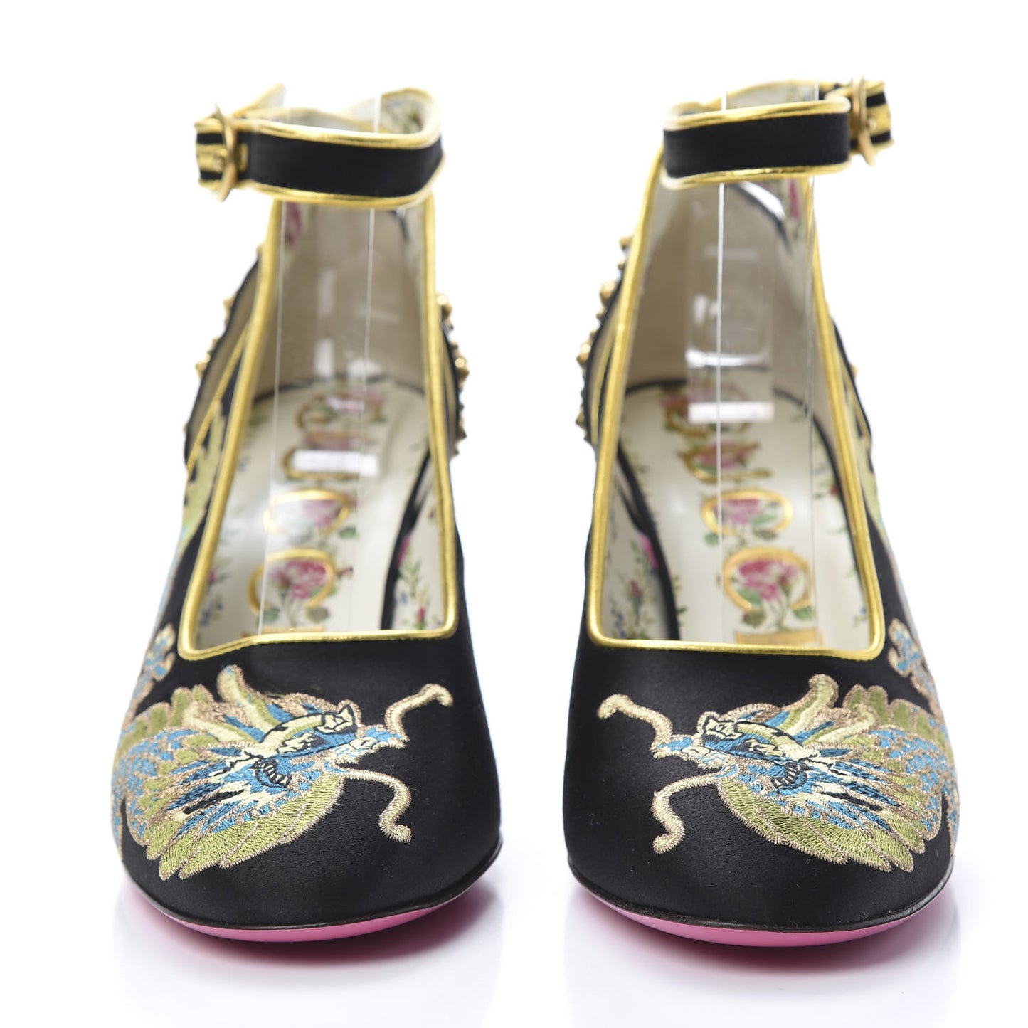 Satin Embroidered Dragon Caspar Pumps 37 Black