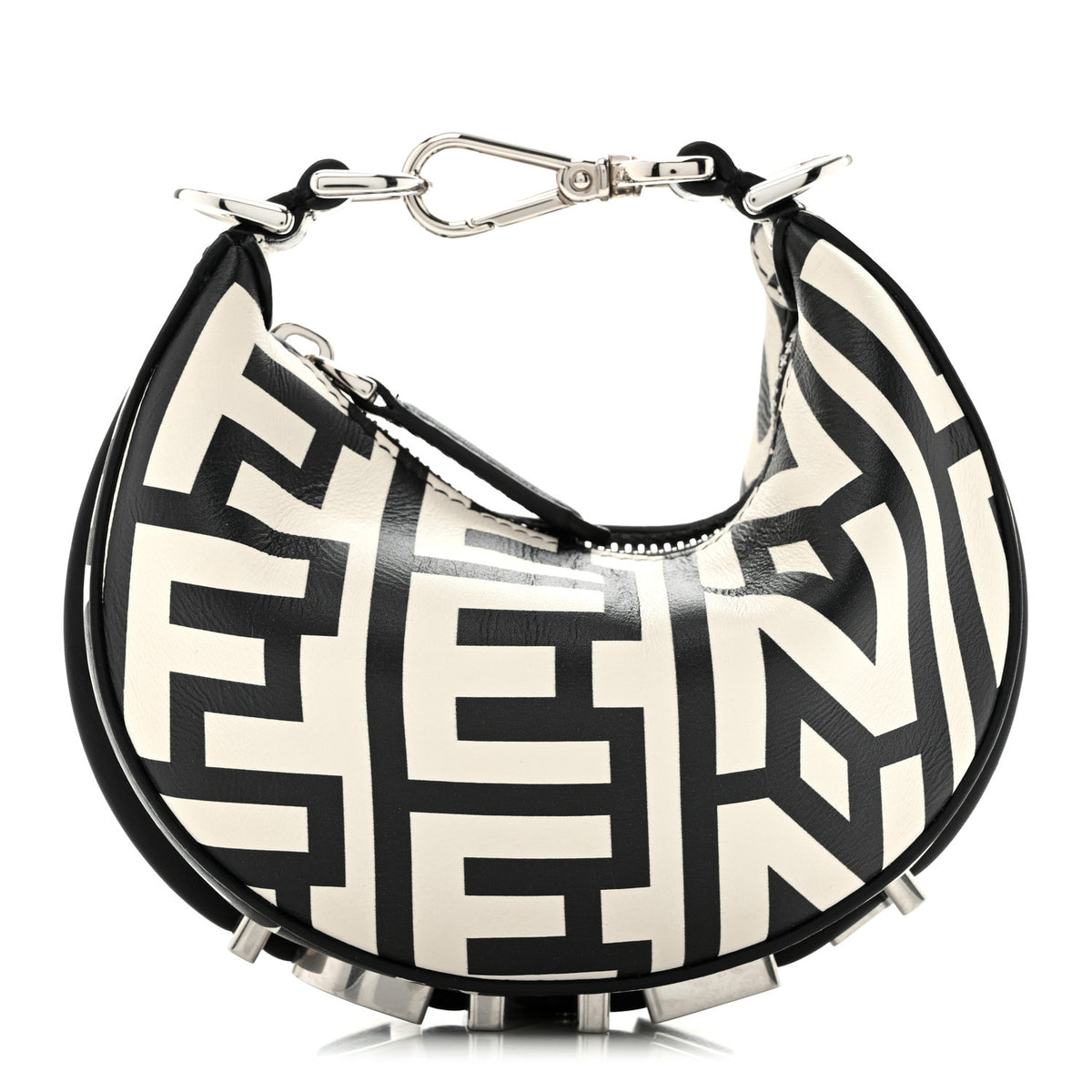 Fendi X MARC JACOBS Nappa Vitello King Logo Print Nano Fendigraphy Hobo Charm White Black 1 of 14