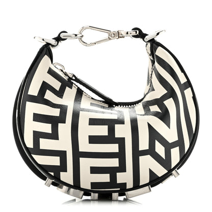 Fendi X MARC JACOBS Nappa Vitello King Logo Print Nano Fendigraphy Hobo Charm White Black 1 of 14