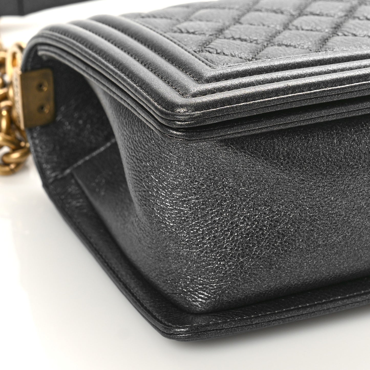 Metallic Calfskin Quilted Medium Boy Flap Grey