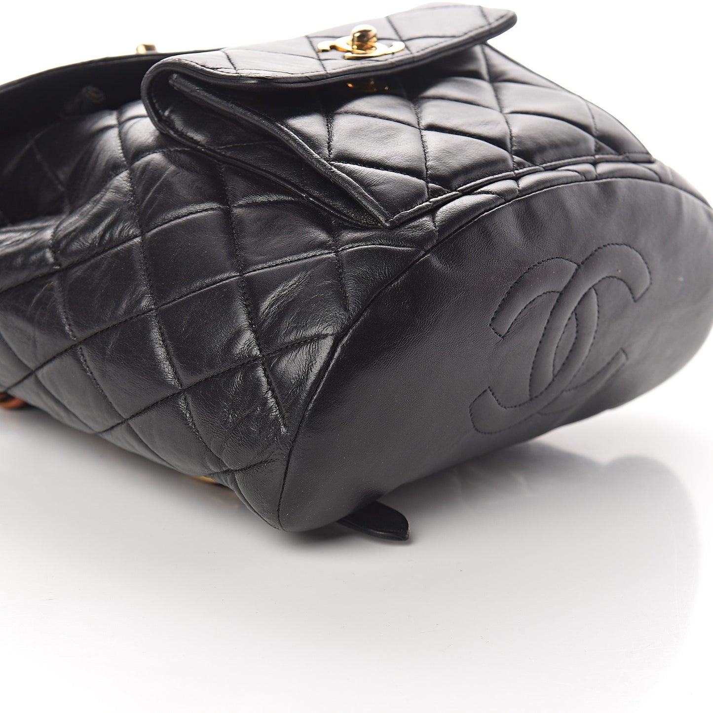 Lambskin Quilted Drawstring Backpack Black