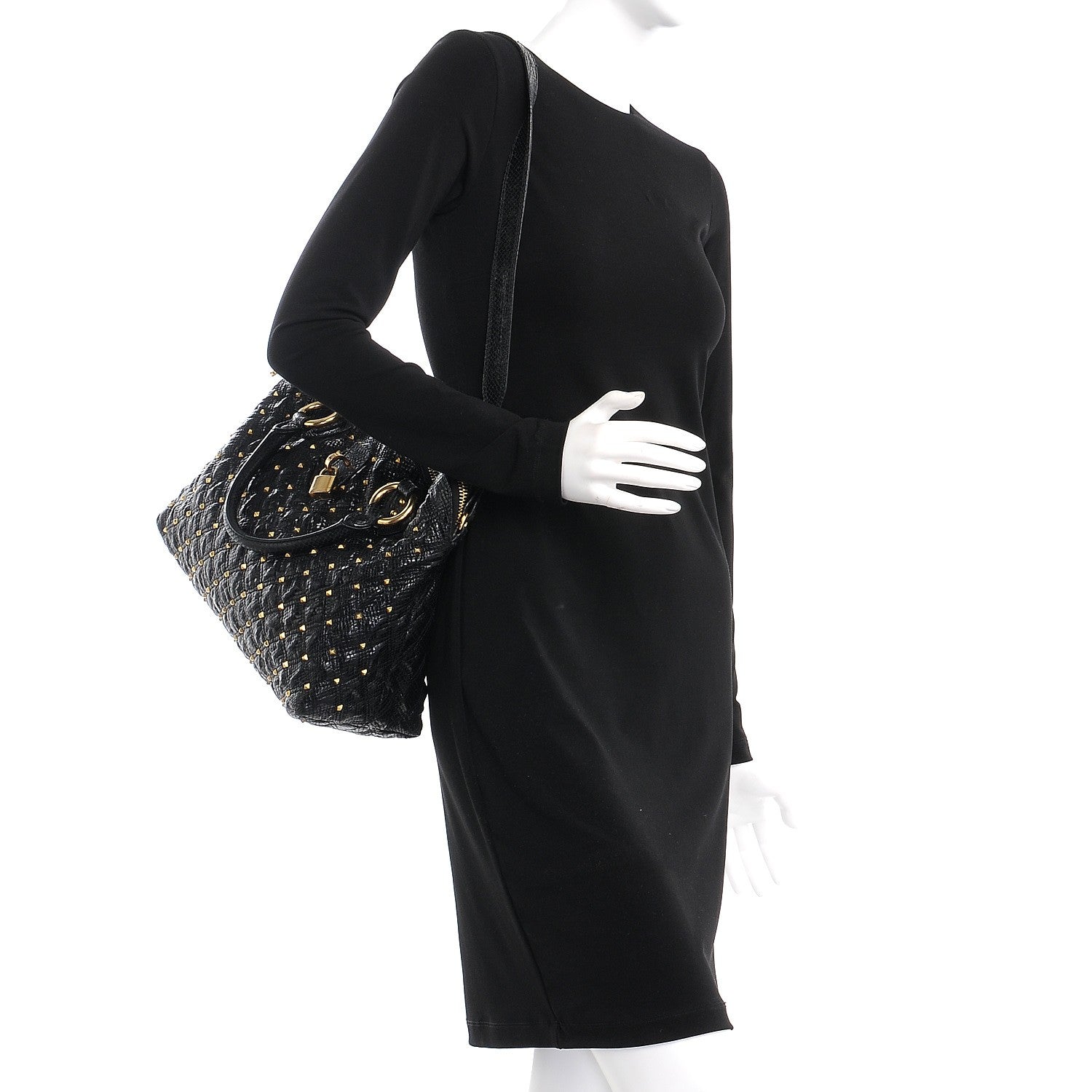 Marc Jacobs Python Effect Quilted Rio Stardust Satchel Black 2 of 10