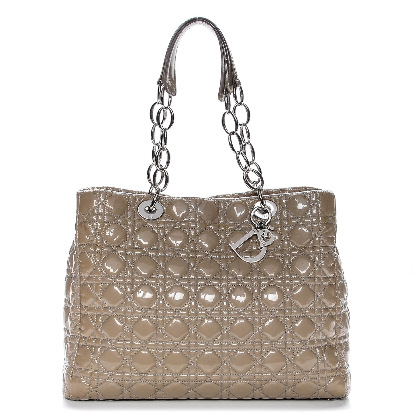 Patent Cannage Large Dior Soft Shopping Tote Grey