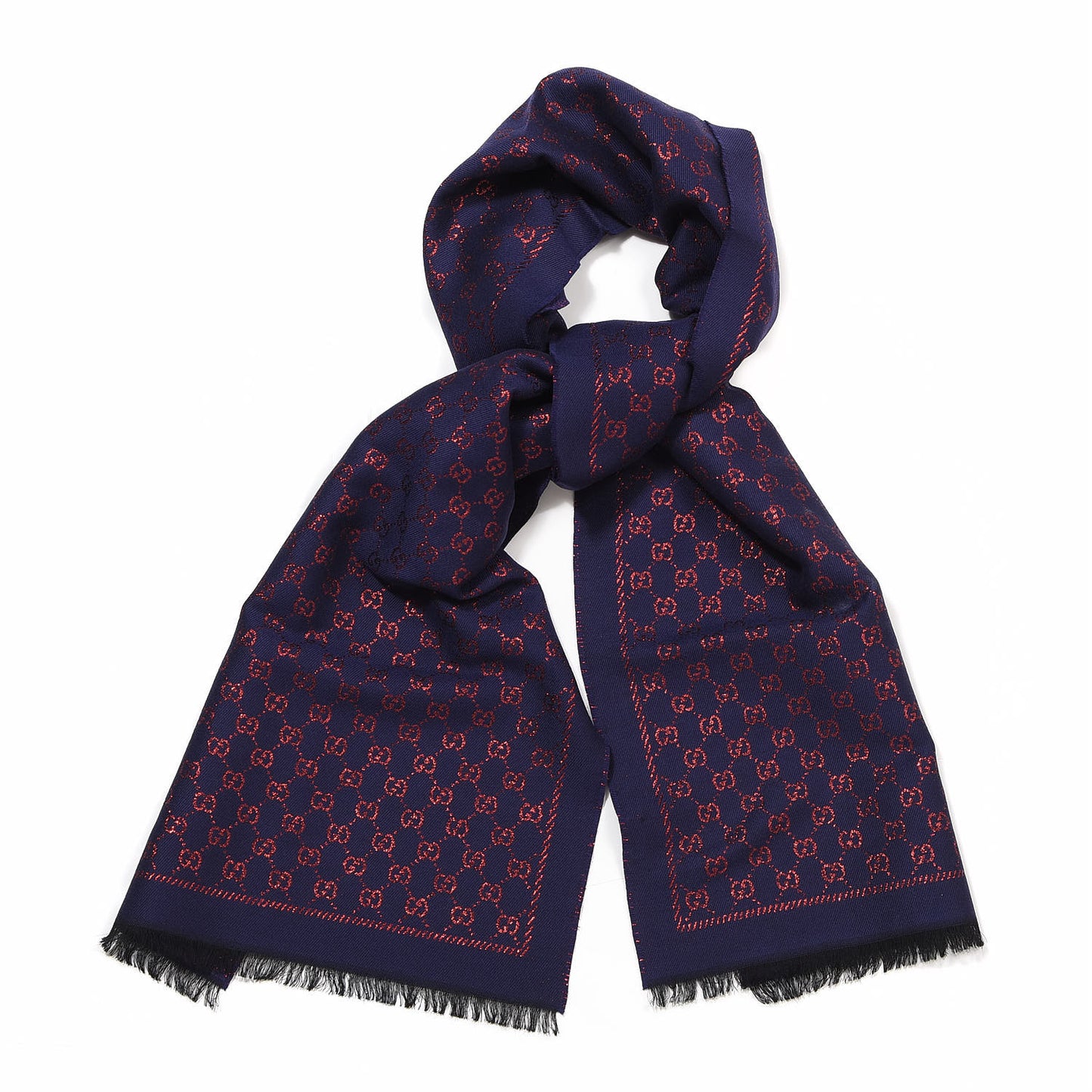 Wool Silk Jacquard GG Monogram Stenix Scarf Navy Red