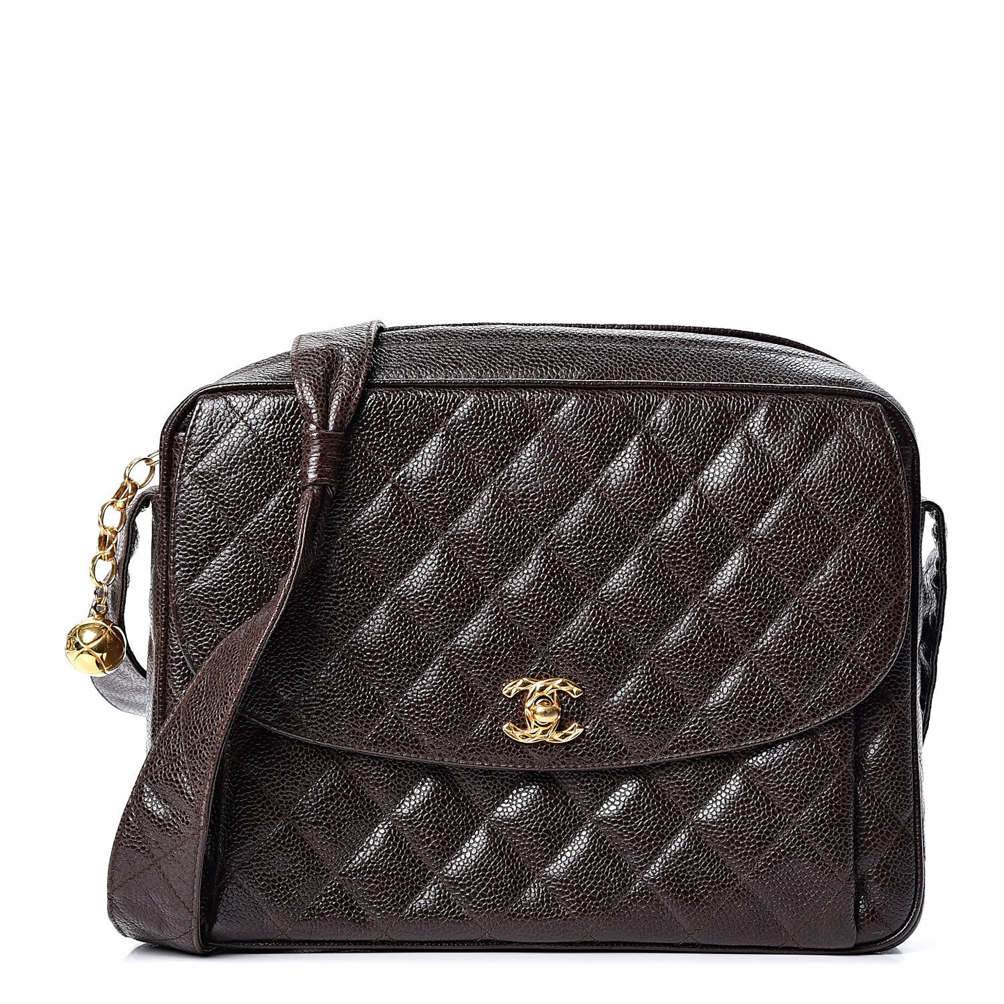 Caviar Quilted Camera Case Brown