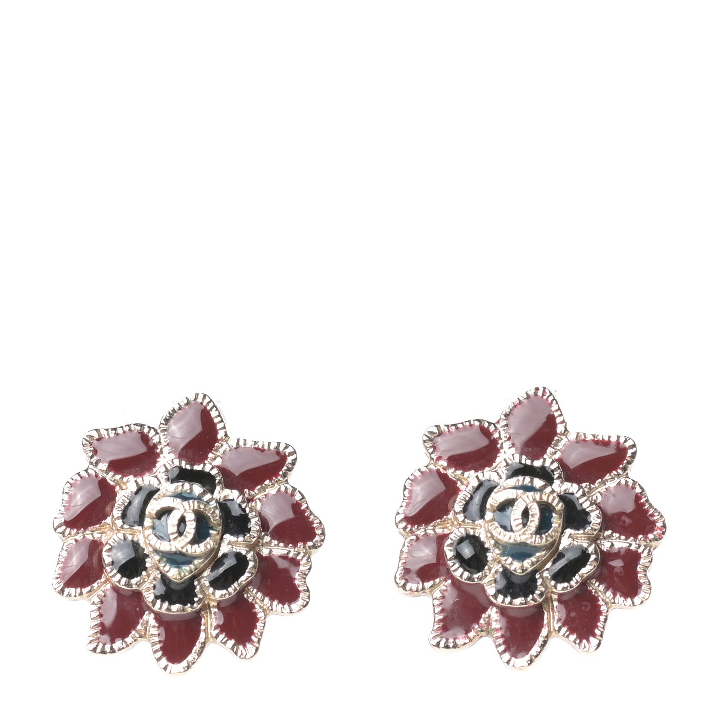 Enamel CC Flower Earrings Gold Red