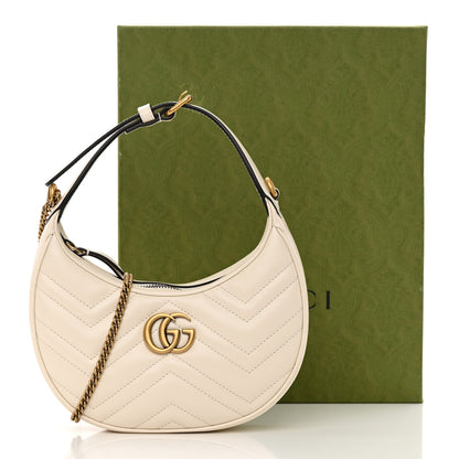 Gucci Calfskin Matelasse Chevron Mini GG Marmont Half Moon Hobo Mystic White 15 of 15