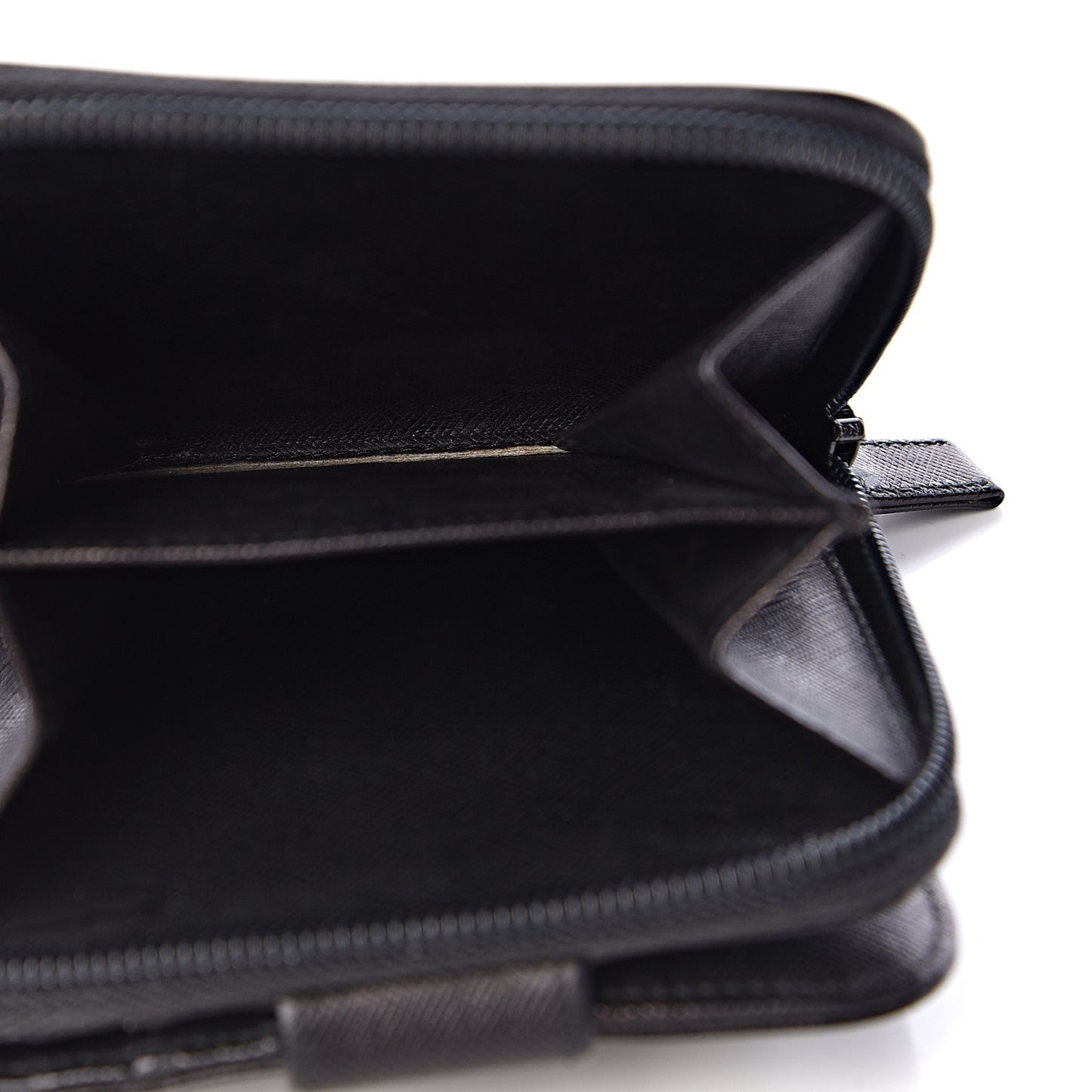 Saffiano Metal Compact Zip Around Wallet Black