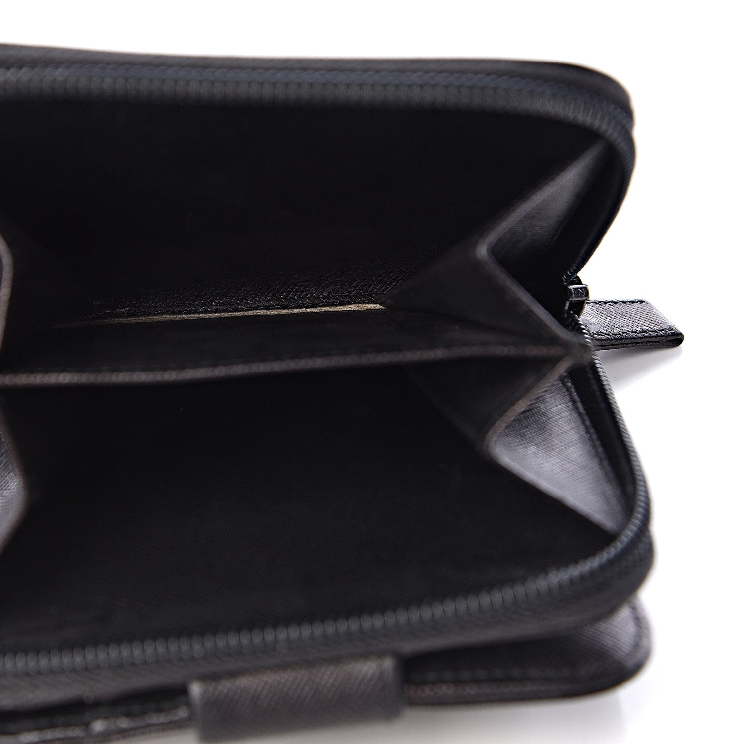 Prada Saffiano Metal Compact Zip Around Wallet Black 5 of 11
