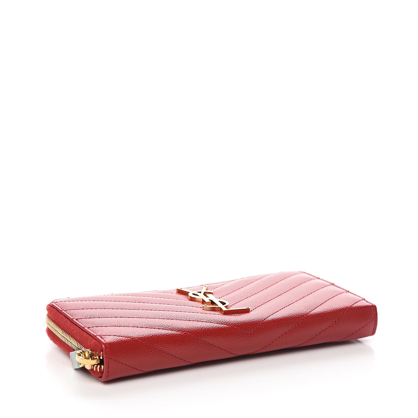 Grain De Poudre Matelasse Chevron Monogram Zip Around Wallet Red