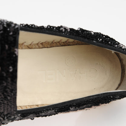 Chanel Patent Sequin CC Espadrilles 36 Black 5 of 7