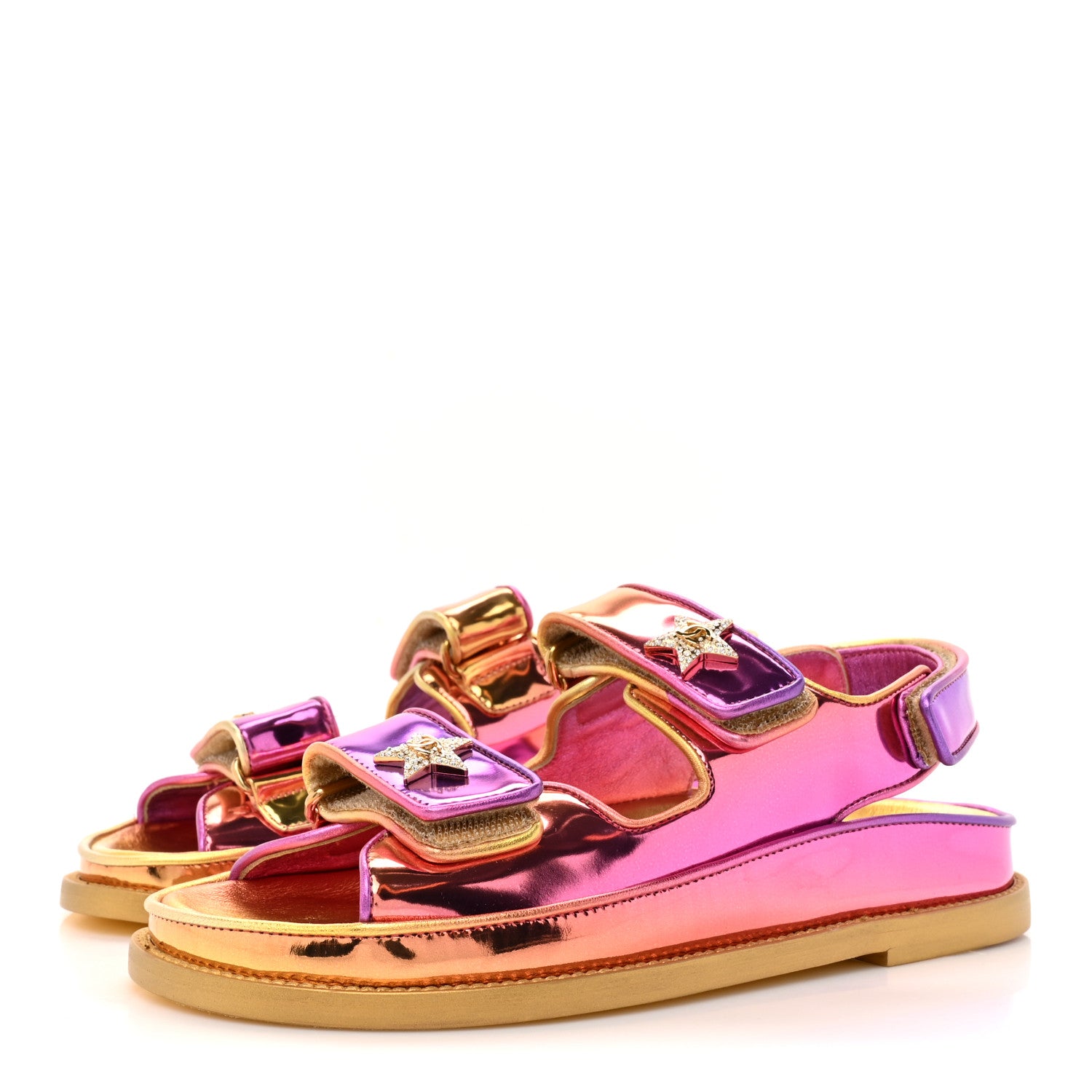 Chanel Metallic Laminated Calfskin Crystal Star CC Velcro Dad