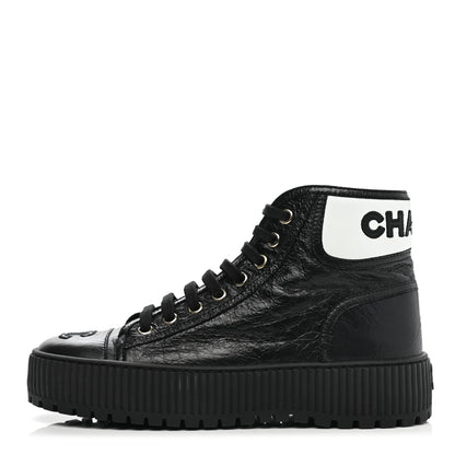 Chanel Aged Calfskin Lace Up Cap Toe Sneakers 36 Black White 1 of 9