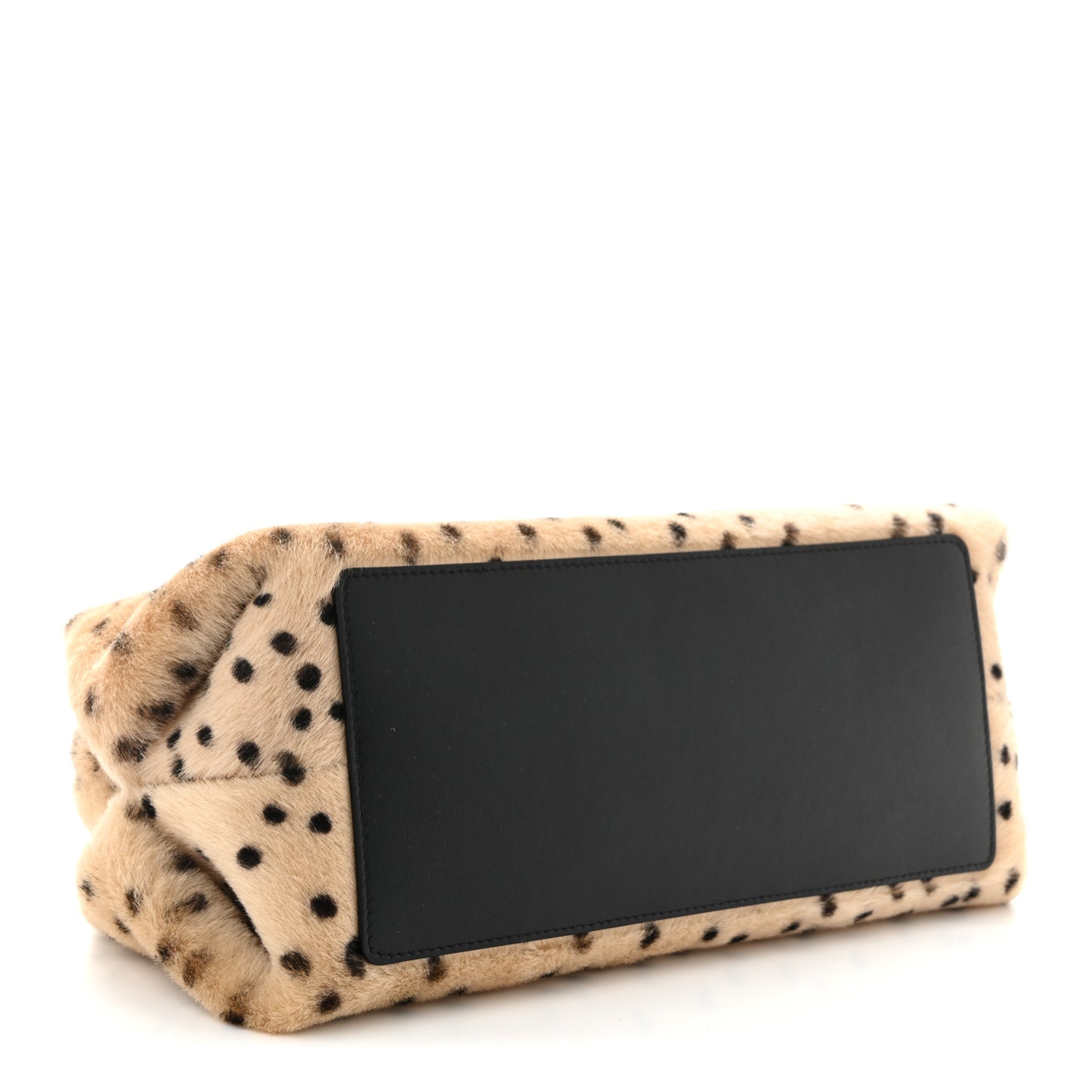 Pony Hair Cheetah Printed Lambskin Clutch With Chain Beige Black