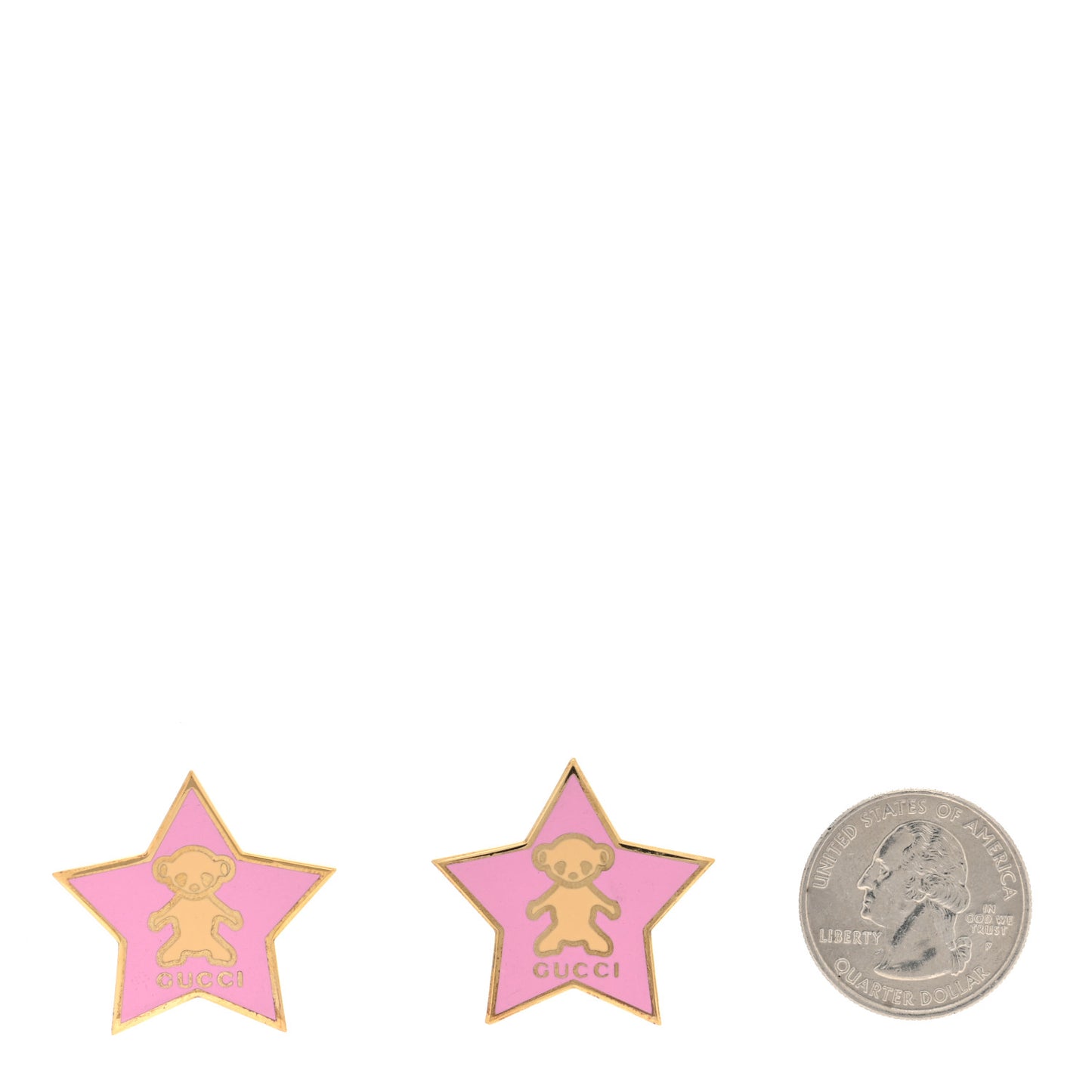 Metal Teddy Bear Star Clip On Earrings Gold Pink