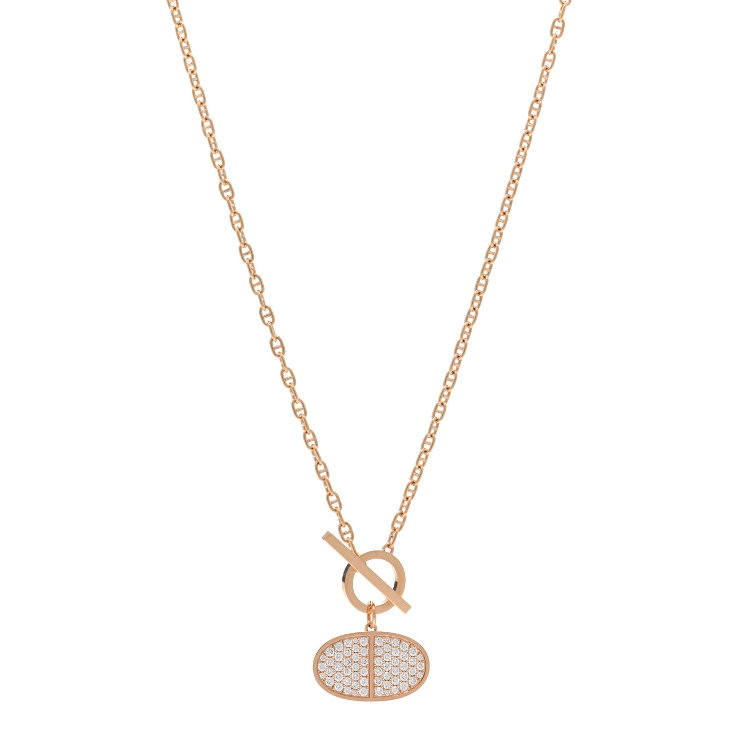 18K Rose Gold Diamond Chaine D'Ancre Verso Pendant Necklace SH