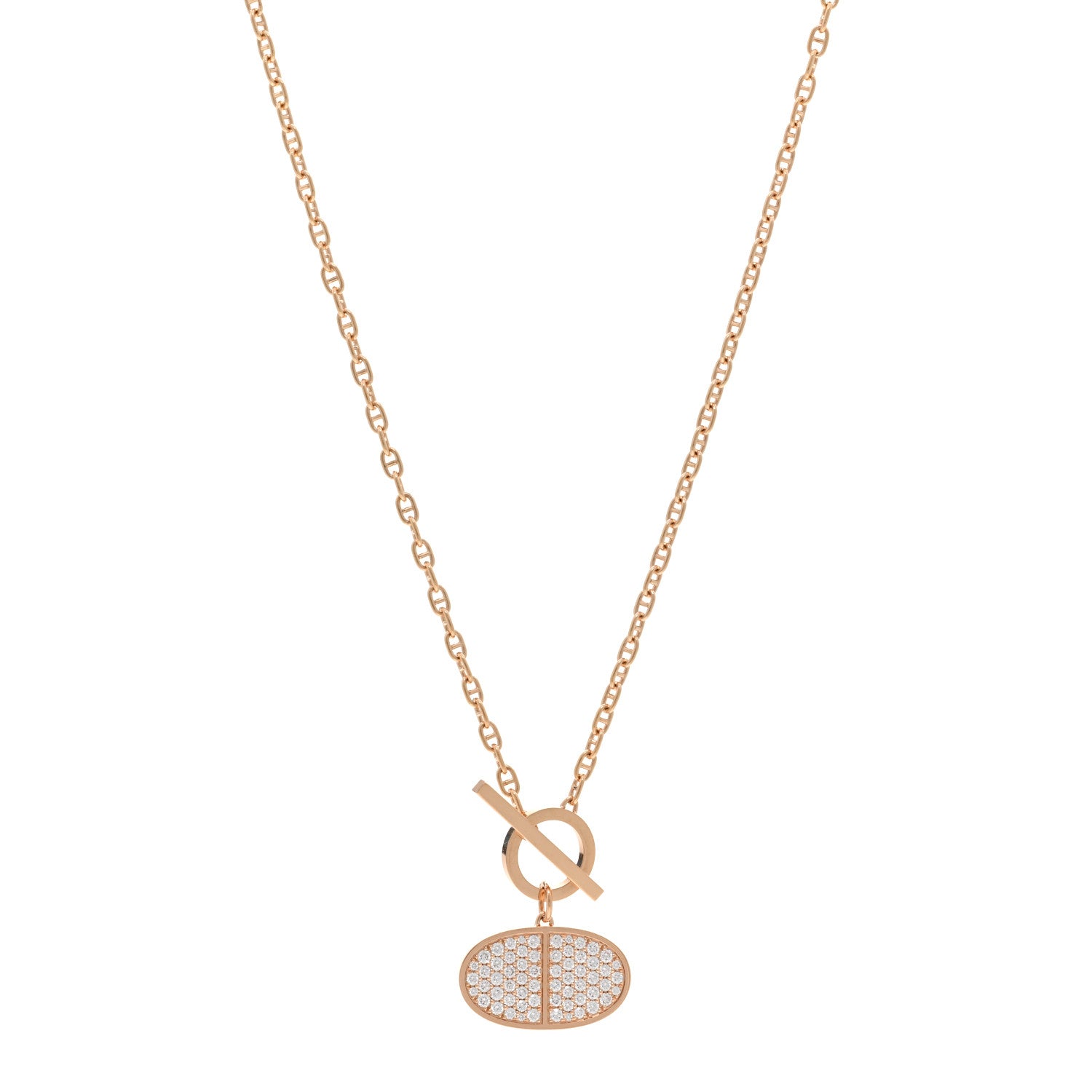 Hermes 18K Rose Gold Diamond Chaine D'Ancre Verso Pendant Necklace SH 1 of 6