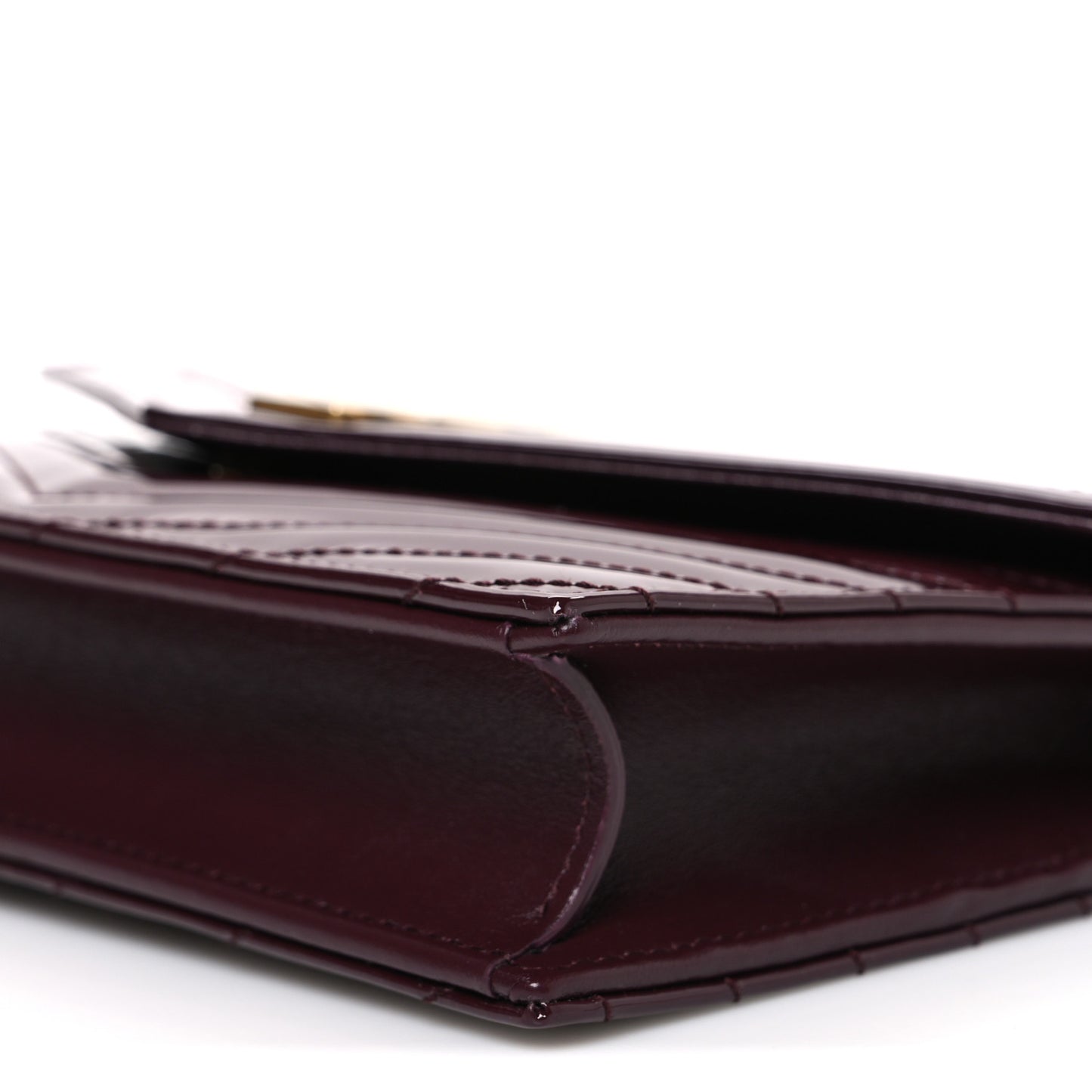 Patent Calfskin Matelasse Chevron Monogram Envelope Chain Wallet Dark Red Wine