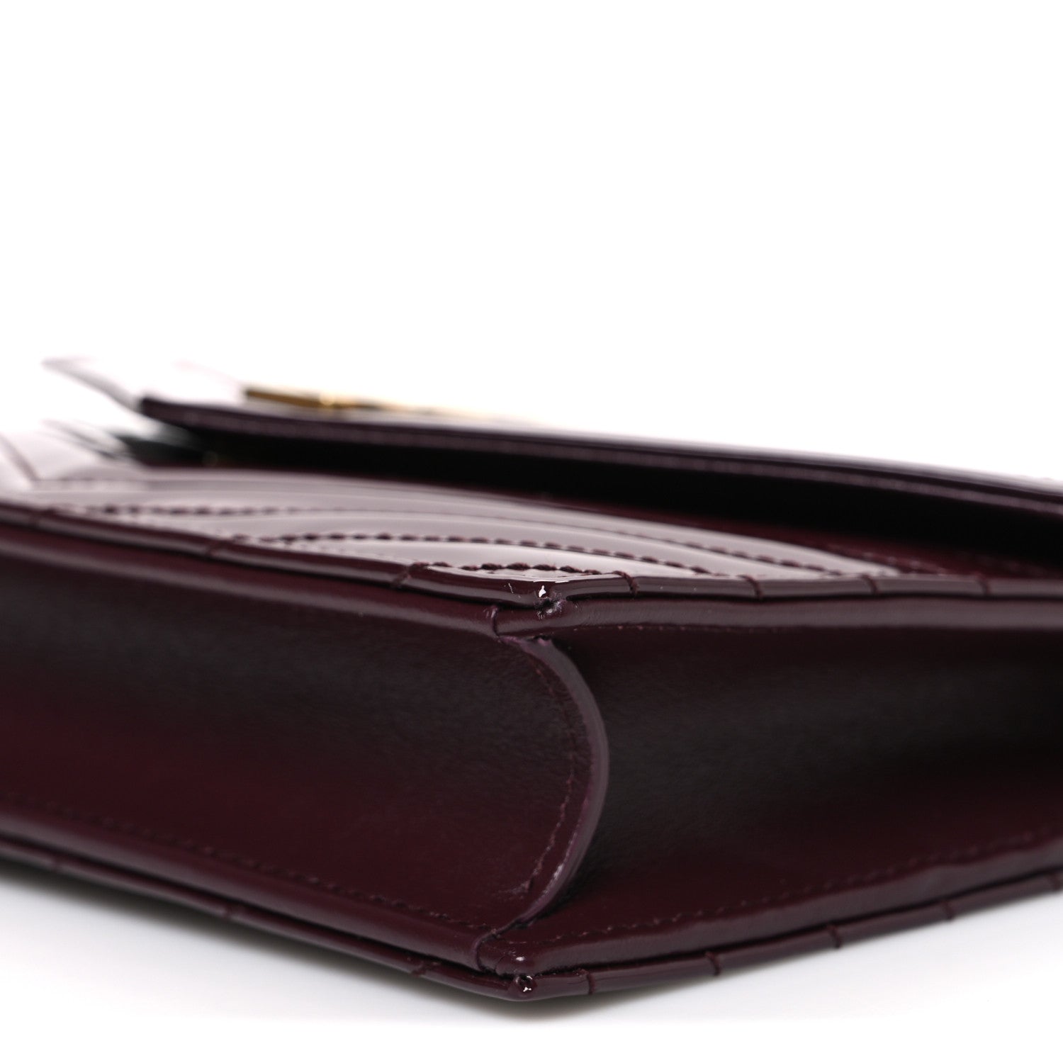 Saint Laurent Patent Calfskin Matelasse Chevron Monogram Envelope Chain Wallet Dark Red Wine 10 of 10
