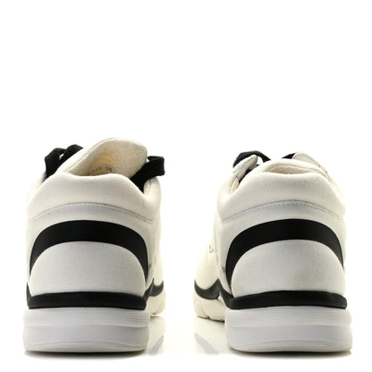 Chanel Nylon Suede Calfskin Womens CC Sneakers 38 White Black 5 of 8
