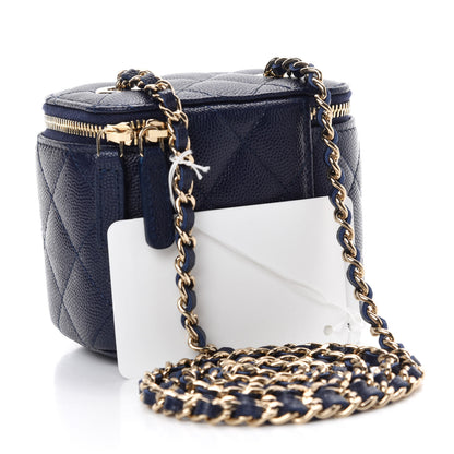 Chanel Caviar Quilted Mini Vanity Case With Chain Navy Blue 3 of 11