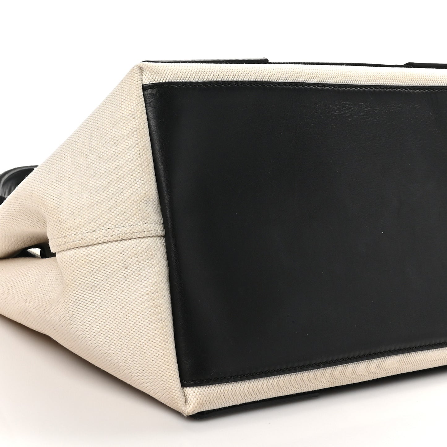 Cotton Canvas Satin Calfskin M Navy Cabas Natural Black