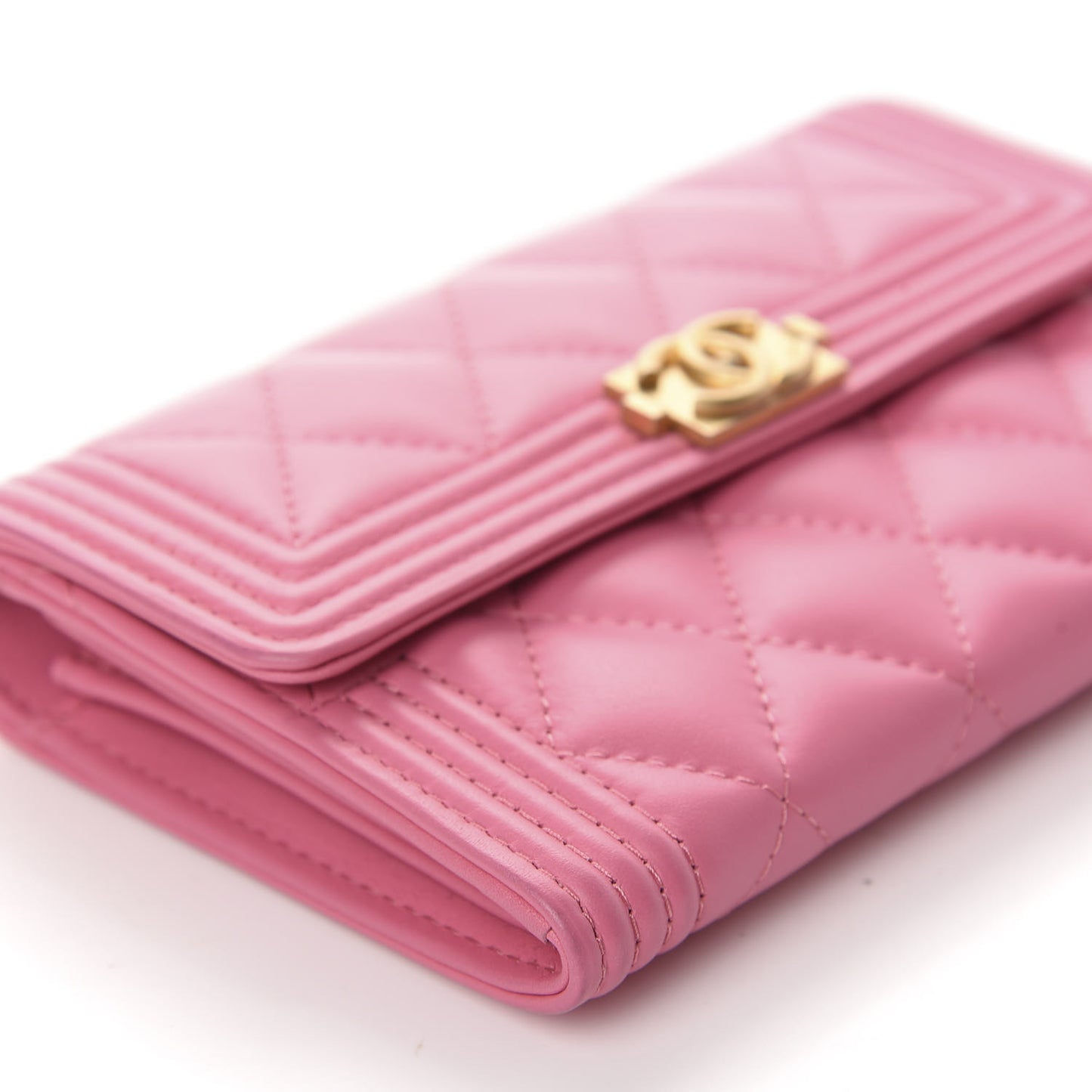 Lambskin Quilted Medium Boy Flap Wallet Pink
