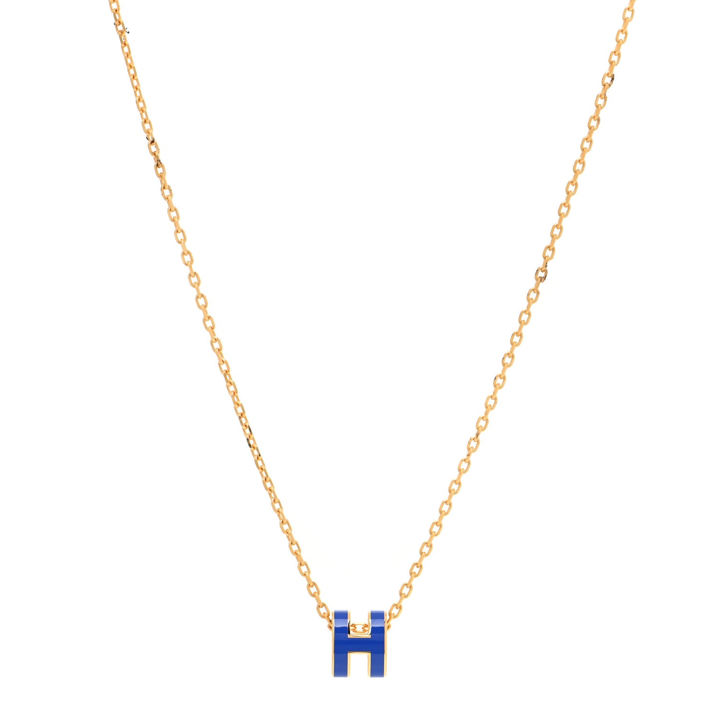 Lacquered Gold Mini Pop H Pendant Necklace Blue Electrique