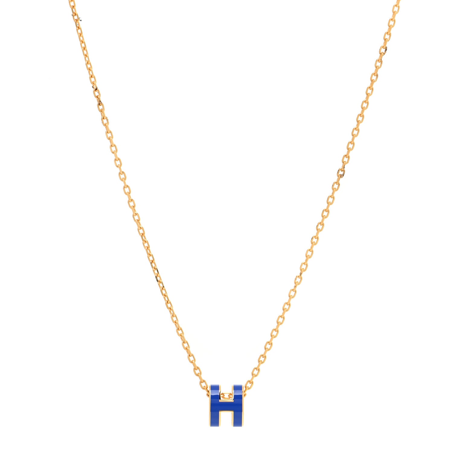Hermes Lacquered Gold Mini Pop H Pendant Necklace Blue Electrique 1 of 7