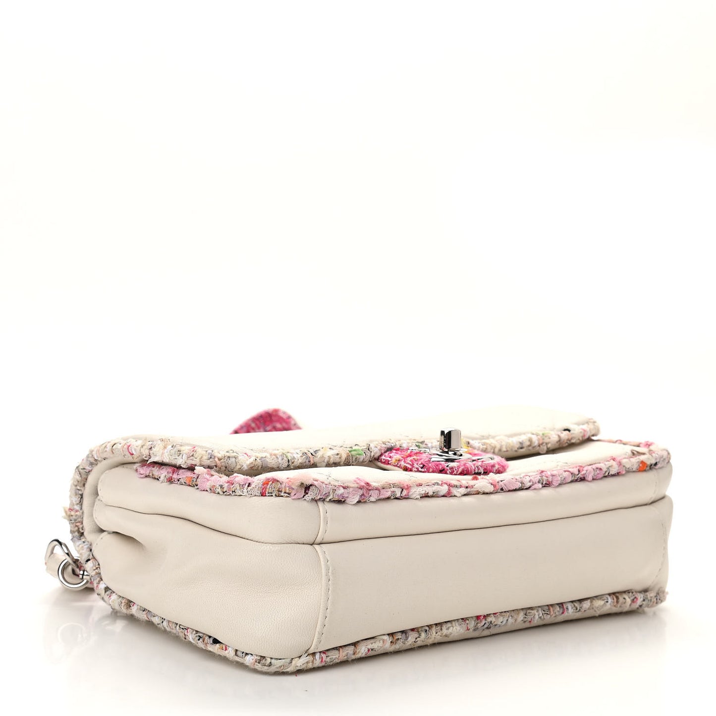 Lambskin Tweed Quilted Elegant Trim Flap White