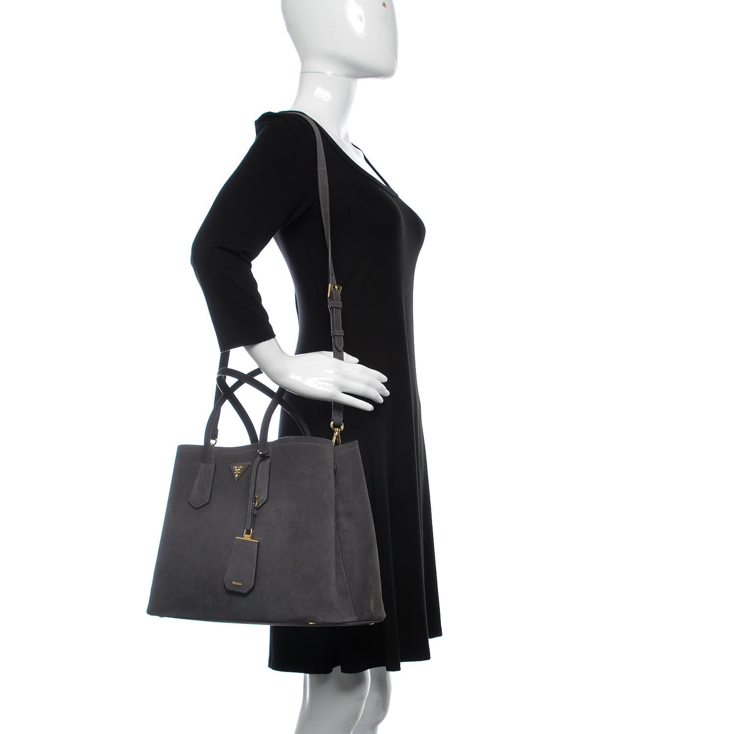 Scamosciato Suede Medium Double Bag Tote Grigio