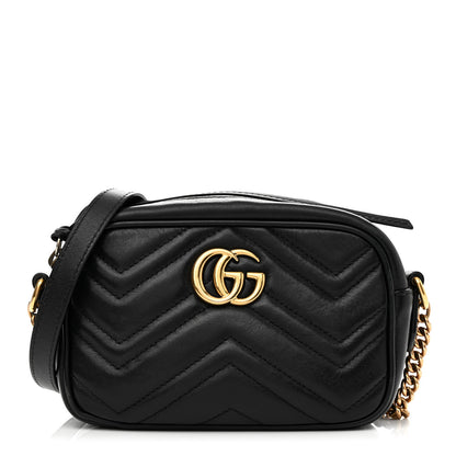 Gucci Calfskin Matelasse Mini GG Marmont Chain Shoulder Bag Black 1 of 13