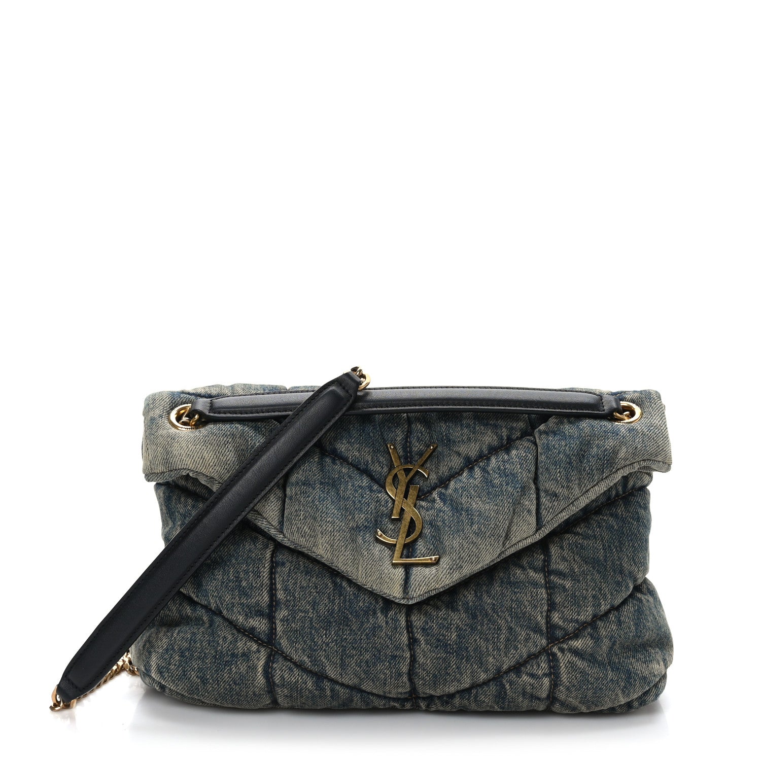 Saint Laurent Denim Quilted Small Loulou Puffer Monogram Chain Satchel Rodeo Blue 1 of 9