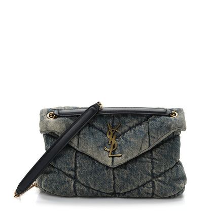 Saint Laurent Denim Quilted Small Loulou Puffer Monogram Chain Satchel Rodeo Blue 1 of 9