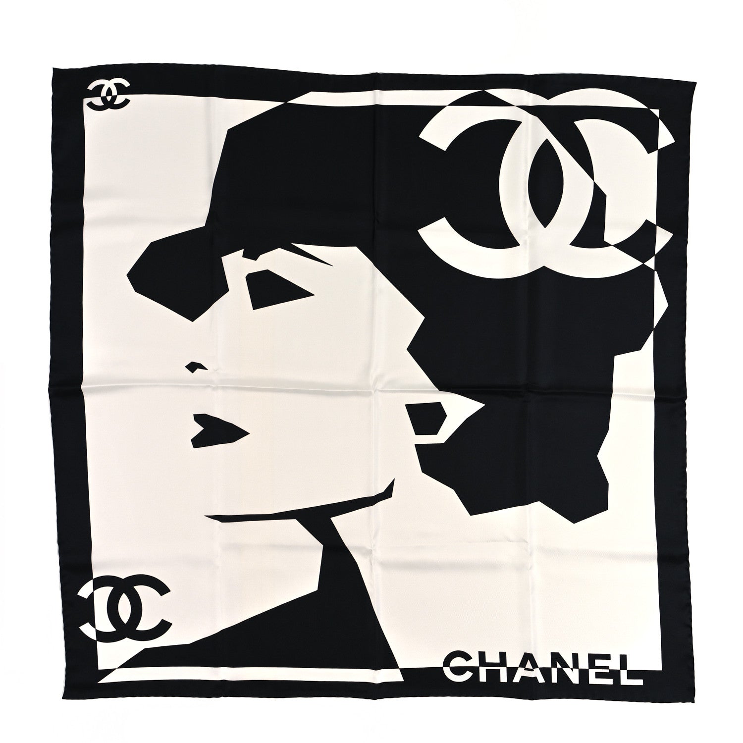 Chanel Silk Coco CC Square Scarf Black Ivory 1 of 4