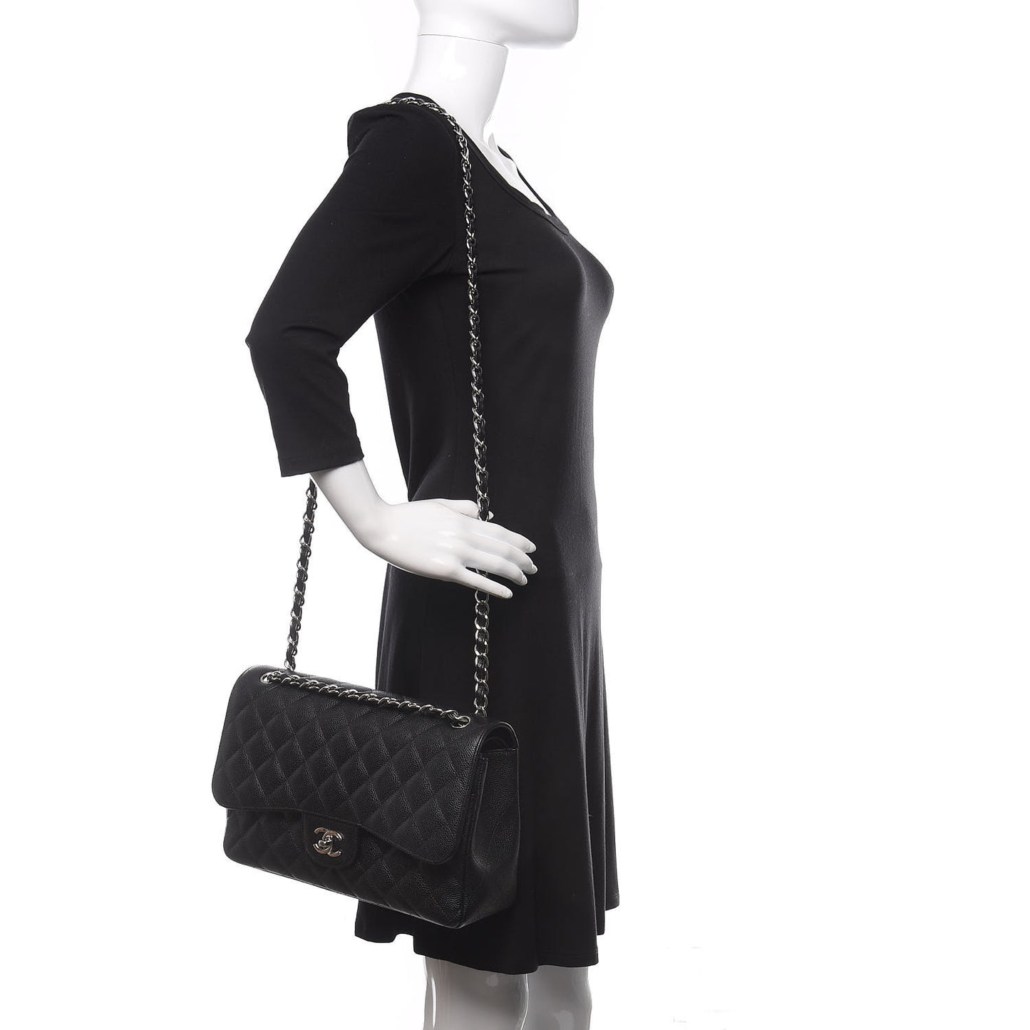 Caviar Quilted Jumbo Double Flap Black