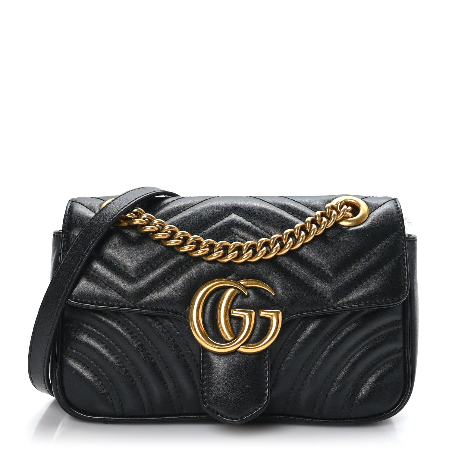 Gucci Calfskin Matelasse Mini GG Marmont Shoulder Bag Black 1 of 11