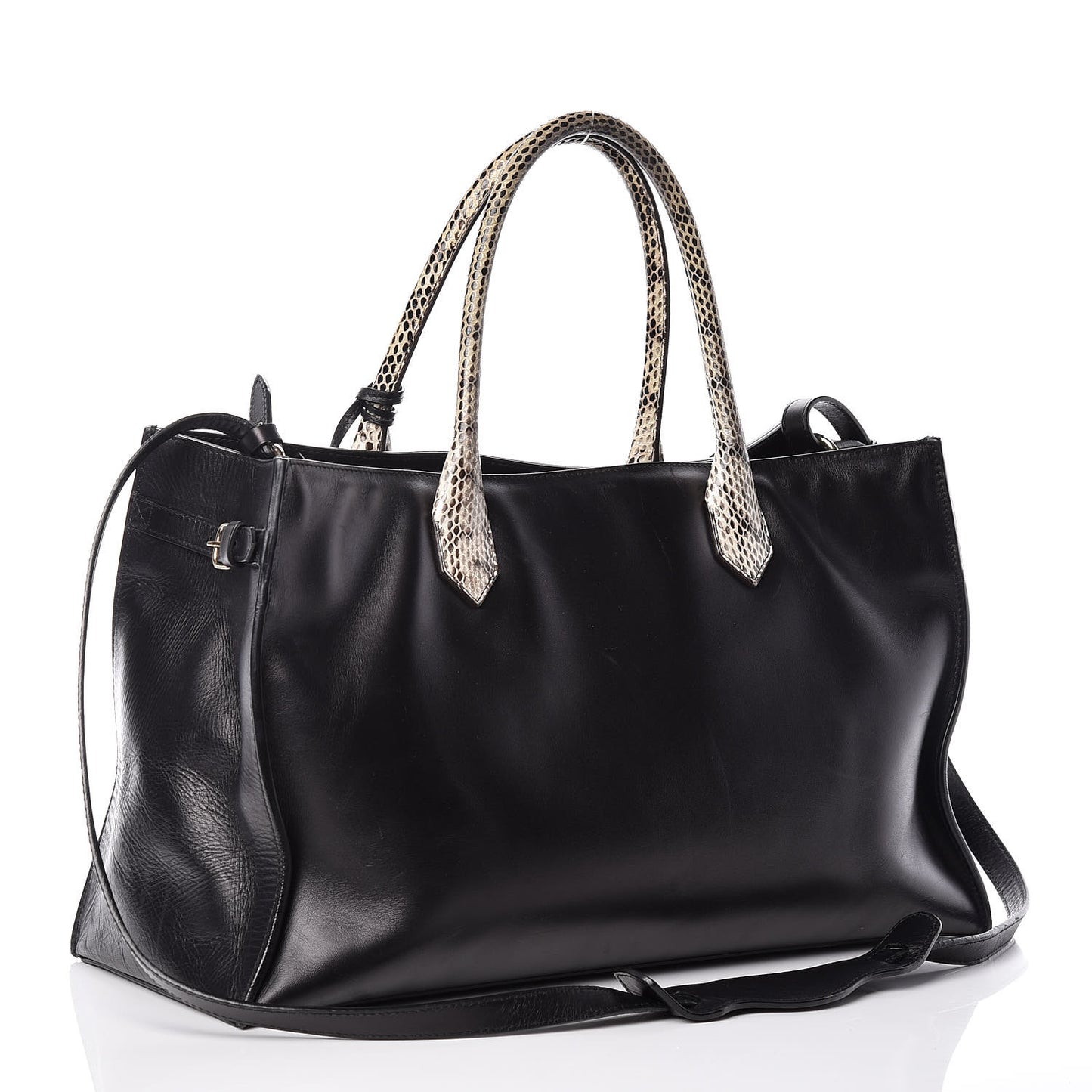Calfskin Elaphe Snakeskin Padlock Nude Work S Top Handle Black