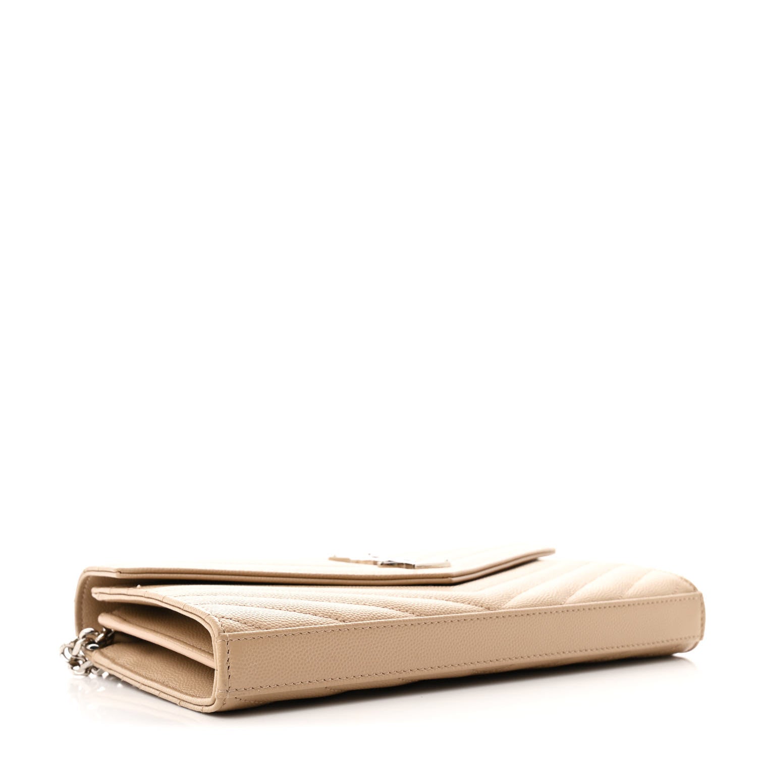 Saint Laurent Grain De Poudre Matelasse Chevron Cassandre Chain Wallet Dark Beige 4 of 12
