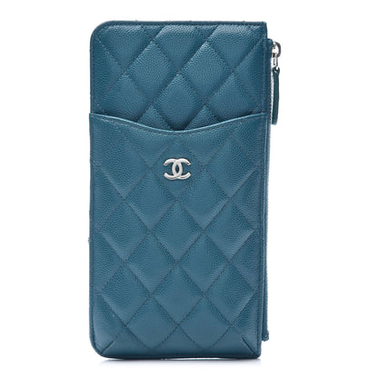 Chanel Caviar Quilted Classic Flat Wallet Pouch Dark Turquoise 1 of 10