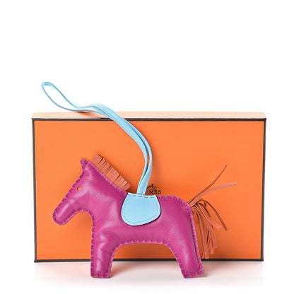 Hermes Milo Lambskin Grigri Rodeo Horse Bag Charm MM Rose Pourpre Cornaline Celeste 5 of 5
