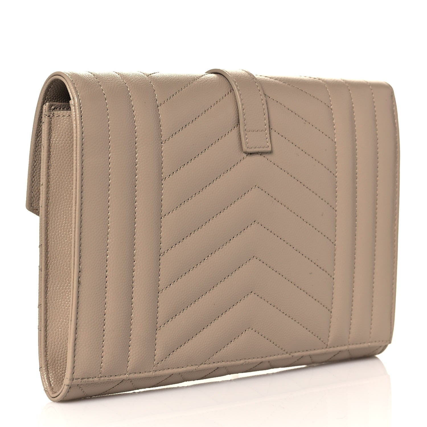 Saint Laurent Grain De Poudre Textured Mixed Matelasse Triquilt Monogram Clutch Dark Beige 3 of 12